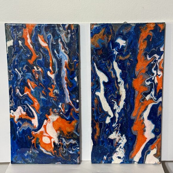 Blue Fire Abstract Canvas Duo - Picture 1 of 3